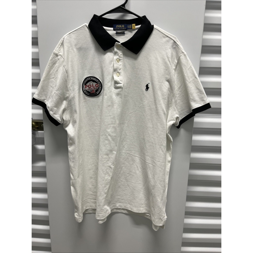 POLO RALPH LAUREN Men's Custom Slim Fit Polo Alpine Racing XXL Polo Shirt White
